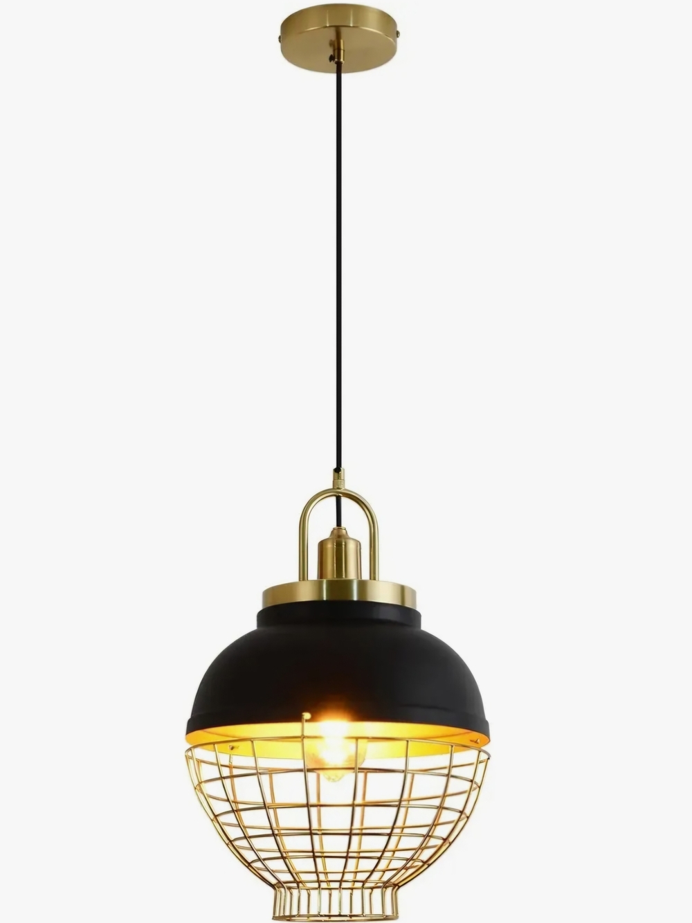 Brass Black Industrial Cage Lamps Farmhouse Chandelier 11.4" L Hang Up To 69"